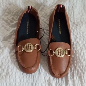 Tommy Hilfiger Tan Loafers with Gold Accent